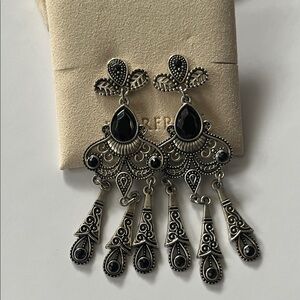 Ornate Black and Silver Drop Earrings